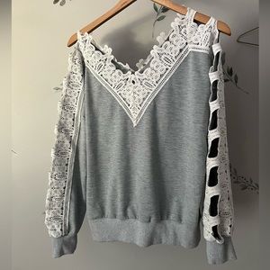 Lace sleeve sweatshirt